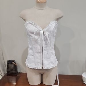 White Ruffled Strapless Corset Top Jacquard Like Fabric. Sexy. 1xl
